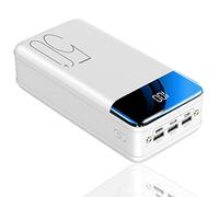50000mAh Power Bank, External Battery Pack with 3 Outputs & 3 Inputs, Portable Charger with LCD Display and LED Flashlight,White