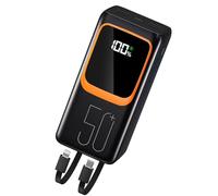 50000mAh Power Bank with Built-in Cable: 22.5W Fast Charging External Battery with Large Capacity, Portable Charger with LED Flashlight and 7 Outputs & 3 Inputs-Black