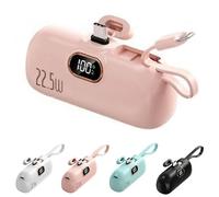 5000mah Mini Portable Charger Power Bank For Phone, 5000mah Mobile Phone Mini Power Bank, 22.5w Three-Output Digital Display Fast Charger, Lightweight And Compact (Pink,#A)