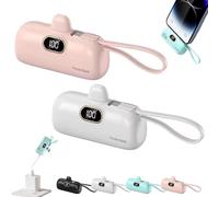 5000mAh Mini Portable Charger Power Bank for phone, LCD Display Battery Pack Compatible, Compact 20W PD Fast Charging Power Bank Mini Cute Battery Pack(Pink+White,Typ-c head)