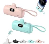 5000mAh Mini Portable Charger Power Bank for phone, LCD Display Battery Pack Compatible, Compact 20W PD Fast Charging Power Bank Mini Cute Battery Pack(Pink+Blue,Typ-c head)