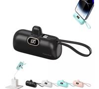 5000mAh Mini Portable Charger Power Bank for phone, LCD Display Battery Pack Compatible, Compact 20W PD Fast Charging Power Bank Mini Cute Battery Pack(Black,Typ-c head)