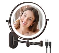 5000mAh Rechargeable Wall Mounted Lighted Makeup Vanity Mirror Double Sided 1X 30X Magnifying Bathroom Mirror, 3 Color Lighting, Touch Dimming, Extended Arm 360 Rotation Light up Mirror Antique Bronze