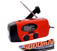 5000mAh Wind Up Solar Radio, Emergency Crank Weather Radio, FM/AM Radios | Portable Self Powered Radios with Torch SOS Alarm LED Flashlight Smart Phone USB Charger for Camping (5000mAh Red)