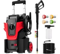 5000PSI Electric Pressure Washer, 4.0GPM Heavy Duty Power Washer, 3-Speed Adjustable Power Cleaner with 2-Stage Pull Rod, 4 Nozzles and 500ml Soap Bottle,for Car/Home/Fences, Red