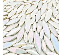 500g/1.1lb Willow Leaf Petal Shape Ceramic Mosaic,Irregular Mosaic Pieces for Home Decoration or DIY Crafts,Mosaic Making Supplies. (Iridescent White)