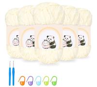500g Chenille Yarn, 5 Pack Fluffy Soft Chunky Yarn for Crocheting with Needles, Baby Velvet Crochet Yarn for Knitting Amigurumi Blankets Scarves Socks Clothes Garment DIY Crafts (White)