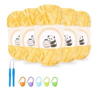 500g Chenille Yarn, 5 Pack Fluffy Soft Chunky Yarn for Crocheting with Needles, Baby Velvet Crochet Yarn for Knitting Amigurumi Blankets Scarves Socks Clothes Garment DIY Crafts (Yellow)