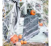 500g Halloween Spider Web with 100 Spiders - 50 Glow in The Dark Spiders & 50 Normal Black Spiders, Stretchable Haunted Cobweb for Window Wall Tree Decorations, Outdoor Indoor Halloween Party Decor