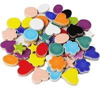 500g Random Ceramics Mosaic Tiles,DIY Making Creative Ceramic Mosaic Tiles for DIY Craft Plates Flowerpots Vases Cups Mosaic Making Supplies (Flowers+Round+Heart+Pentagram+Oval)