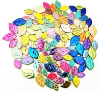 500g Random Iridescent Leaves Ceramics Mosaic Tiles,Making Creative 3 Size Ceramic Mosaic Pieces for DIY Craft,Flowerpots, Vases, Cups, Garden Decor Mosaic Making Supplies (Mix Color)