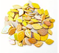500g Random Iridescent Leaves Ceramics Mosaic Tiles,Making Creative 3 Size Ceramic Mosaic Pieces for DIY Craft,Flowerpots, Vases, Cups, Garden Decor Mosaic Making Supplies (Yellow)