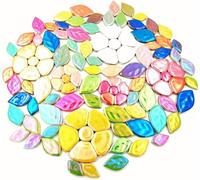 500g Random Iridescent Leaves Ceramics Mosaic Tiles,Making Creative 3 Size Ceramic Mosaic Pieces for DIY Craft,Flowerpots, Vases, Cups, Garden Decor Mosaic Making Supplies (Flowers + Leaves)