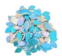 500g Random Iridescent Leaves Ceramics Mosaic Tiles,Making Creative 3 Size Ceramic Mosaic Pieces for DIY Craft,Flowerpots, Vases, Cups, Garden Decor Mosaic Making Supplies (Sky Blue)