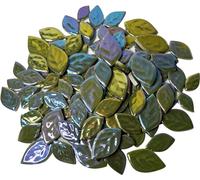 500g Random Iridescent Leaves Ceramics Mosaic Tiles,Making Creative 3 Size Ceramic Mosaic Pieces for DIY Craft,Flowerpots, Vases, Cups, Garden Decor Mosaic Making Supplies (Deep Green)