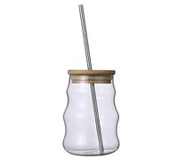 500ml/16oz Reusable Cup Bubble Tea Cup, Wide Mouth Smoothie Cups with Bamboo Lids & Straws, Glass Mason Jars Drinking Water Bottle Travel Tumblers, for Pearl Boba Juices Milk