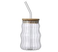 500ml/16oz Reusable Cup Bubble Tea Cup, Wide Mouth Smoothie Cups with Bamboo Lids & Straws, Glass Mason Jars Drinking Water Bottle Travel Tumblers, for Pearl Boba Juices Milk