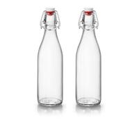 (500ml, 2) 1L Clear Glass Swing Flip Top Lid Water Bottle Set