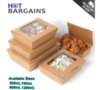 (500ml) 50 X Kraft Food Containera With Single PET Window, Deli Containers For Takeaway Food, Sizes Available: 500, 700, 900, 1200ml