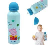 500ml Aluminium Peppa Pig Water Bottle, Hydrated Drinking Flask Non-Spill BPA Free Lightweight Leakproof KBT Disney Reusable Drinking Bottle for Kids Sports School 3+ Years | 21cm