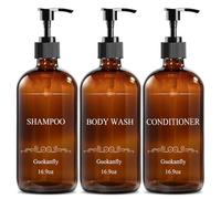 500ML Amber Shampoo and Conditioner Dispenser, Glass Shower Gel Dispenser for Bathroom, Refillable Shampoo and Conditioner Bottles with Pump, Liquid Soap Container Pump Bottle for Home - 3 Pack
