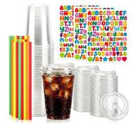 500ml Clear Cups with Straws, Reusable Transparent Party Cups for Smoothies | 50Pcs Cold Drinking Cups with Flat Lids, Elegant Coffee Tumbler with Lids for Milkshakes