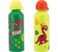 500ml Crazy Dino Kids Water Bottles - Green & Yellow Aluminium Flasks - Leakproof, BPA-Free, Lightweight & Durable - Reusable Eco-Friendly Bottles for School, Sports, Travel, Hiking, Camping & Outdoor