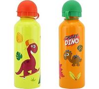 500ml Crazy Dino Kids Water Bottles - Orange & Yellow Aluminium Drink Flasks - Leakproof, BPA-Free, Reusable & Lightweight - Durable Eco-Friendly Bottles for School, Sports, Hiking, Camping & Travel