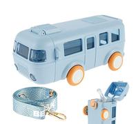500ML Cute Cartoon Car Straw Water Cup,Kids Water Bottle with Straw & Shoulder Strap, Portable Bus Water Bottle ,BPA Free,Leak-Proof Small Square Water Jug Toy Locking Flip Lid for School Sport Travel