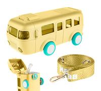 500ML Cute Cartoon Car Straw Water Cup,Kids Water Bottle with Straw & Shoulder Strap, Portable Bus Water Bottle ,BPA Free,Leak-Proof Small Square Water Jug Toy Locking Flip Lid for School Sport Travel
