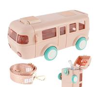 500ML Cute Cartoon Car Straw Water Cup,Kids Water Bottle with Straw & Shoulder Strap, Portable Bus Water Bottle ,BPA Free,Leak-Proof Small Square Water Jug Toy Locking Flip Lid for School Sport Travel