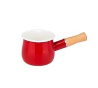 500ml Enamel Coffee Milk Pot with Wooden Handle Saucepan Cookware for Oatmeal Butter Cooking Pan Non Stick Gas Stove Induction for Kitchen, Dining Room(Red)