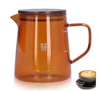 500ml Glass Coffee Pot Server, Clear Coffee Carafe Glass Teapot Teakettle with Handle Lid Restaurant Coffee Server for Cafe(Brown)