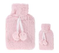 500ml Hot Water Bottle, Small Hot Water Bottle with Cover, Warm Water Bag with Luxury Cosy Faux Fur Cover 2-in-1 Water Bag for Cold & Hot Compress Mini Hot-Water Bag for Women Seniors (Pink)