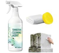 500ml Memorial Plaque & Monument Cleaning Spray, Grave Stone Cleaner with Towel Sponge, D2 Biological Solution Headstone Cleaner Gravestone Cleaning Kit for Cemetery Grave, Granite and Marble Cleaners