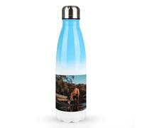 500ml Metal Water Bottles,The Horse is Drinking Waterprinted 17oz Stainless Steel Insulated Leakproof Water Bottle for Cold Hot Drink