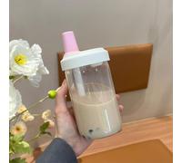 500ml PC Material Straw Cup with Leakproof Lid for Juice Milk Coffee Bubble Tea Hydration at Work School or Gym (Pink 500ml)
