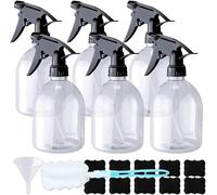 500ml Plastic Spray Bottles 6 Pack, 16 oz Empty Refillable Clear Spray Bottles for Cleaning Solutions, Plants, Hair, Adjustable Trigger Sprayer Water Squirt Bottle(Funnel, Labels and Brush Included)