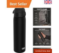 Ion8 Water Bottle, 500 ml/18 oz, Leak Proof, Easy to Open, Secure Lock, Dishwasher Safe, BPA Free, Hygienic Flip Cover, Carry Handle, Fits Cup Holders, Easy Clean, Carbon Neutral, Black