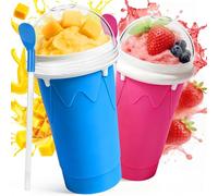 500ML Slushie Cup, 2 Pack DIY Magic Slushy Maker Cup, Cool Stuff Things Gadgets for Juices Milk Ice Cream Make, Quick Frozen Slushy Cups with Lids & Straw for Teens Kids Family, Blue+Pink