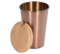 500ML Stainless Steel Pint Cup with Wooden Lid, 2.4 X 5.1in Single Layer Water Cup Metal Drinking Glasses Outdoor Beer Mug for Home Bar Restaurant Ofiice Party Camping(#1)