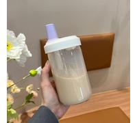 500ml Straw Cup with Lid, Reusable Plastic Water Bottle for Juice Milk Bubble Tea, Leak-Proof Portable Drinkware for School Work Travel, White(Purple 500ml)