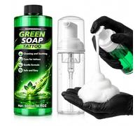 500ML Tattoo Green Soap, 100% Ultra Concentrated Tattoo Soap with Foaming Bottle 220ml, Vegan Formula Gentle Tattoo Green Soap for Tattooing & Piercing, Tattoos Supplies