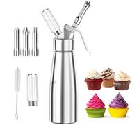 500ml Whipped Cream Dispenser with 3 Decorative Nozzles & Cleaning Brush, Professional Stainless Steel Cream Syphon Canister for Cake Desserts Mousse