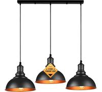500mm Breakfast Bar Lights 3 Pendant Kitchen Island Lights Pull Down Dining Table Light Adjustable Hanging Shades Ceiling Light, Black Inner Gold Industrial Hanging Vintage Lighting Lamp Fixture