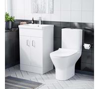 500mm Floorstanding White Basin Vanity & Rimless Close Coupled Toilet Flat Pack