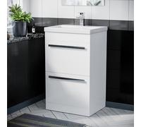 Nes Home 500mm Gloss White 2 Drawer Basin Vanity Cabinet Floor Standing Ceramic Sink