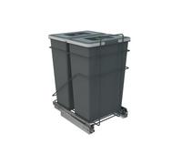500mm Grey Cabinet Bin Base Mounted 2 X 35L Integrated Pull Out Waste Recycling
