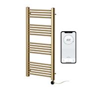 (500mm W x 1200mm H) Brushed Brass Electric Smart WiFi Controlled Heated Towel Rail 7 Day Programmable Timer App Compatibility