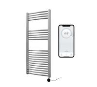 (500mm W x 1200mm H) Chrome Electric Smart WiFi Controlled Heated Towel Rail Curved 7 Day Programmable Timer App Compatibility